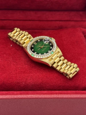 Rolex Datejust 26mm green dia dial, dial bezel, yellow gold President 69078 1994