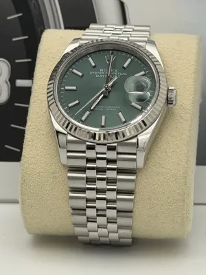 Rolex Datejust 36mm 126234 mint green dial, fluted bezel, jubilee bracelet 2024