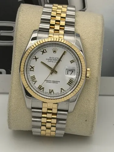 Rolex Datejust 36mm 116233 white roman dial, bi metal jubilee bracelet, 2013