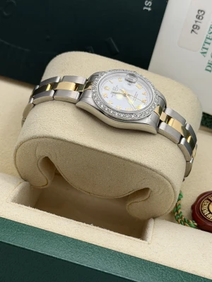 Rolex Datejust 26mm 79163 bi metal oyster, white roman dial, diamond bezel, 2003