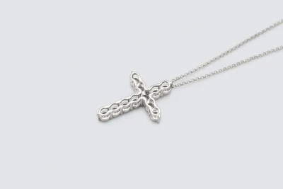 9ct White Gold Diamond Cross Pendant Necklace (Small) 0.99ct Brilliant Cut Illusion Set