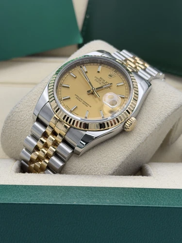 Rolex Datejust 36mm, 116233, bi metal, Champ baton dial, fluted, jubilee, 2011