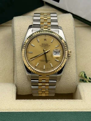 Rolex Datejust 36mm champagne baton dial, bi metal jubilee bracelet 116233 2005
