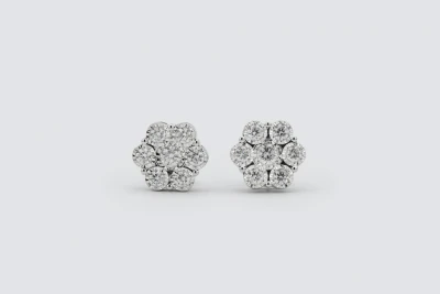 9ct White Gold Diamond Flower Stud Earrings 0.75ct