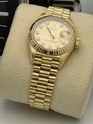 Rolex Datejust 26mm 69178 champagne dia dial, yellow, fluted bezel, president bracelet 1990