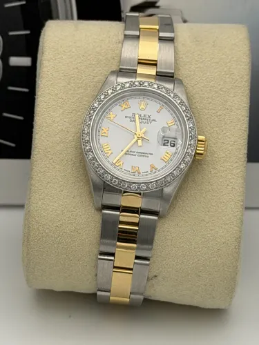 Rolex Datejust 26mm 79163 bi metal oyster, white roman dial, diamond bezel, 2003