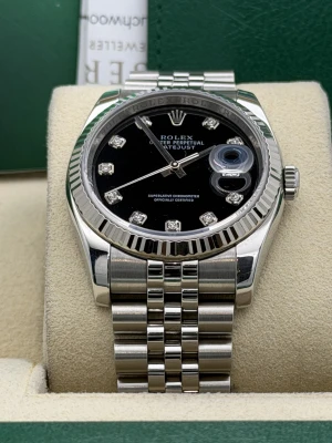 Rolex Datejust 36mm 116234 black dia dot dial, fluted, jubilee bracelet 2017