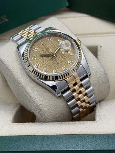 Rolex Datejust 36mm,36 116233, bi metal champ jubilee diamond dot dial, fluted, jubilee, 2010