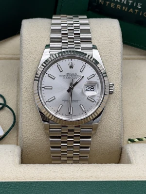 Rolex Datejust 36mm 123234 silver baton dial, jubilee, fluted bezel 2024
