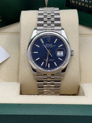 Rolex Datejust 36mm 126200 blue baton dial, smooth bezel,  jubilee bracelet 2024