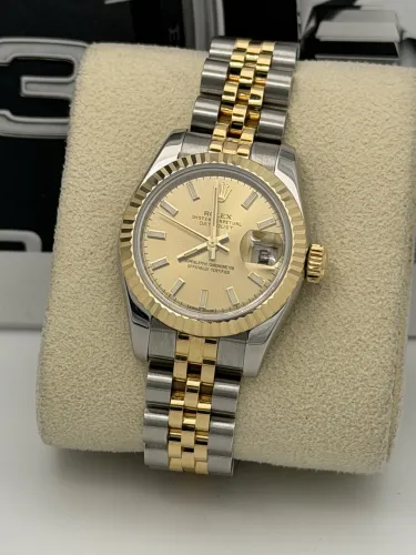 Rolex Datejust 26mm 179173 bi metal, champagne baton dial, fluted, jubilee, 2008