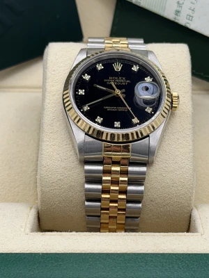 Rolex Datejust 36mm 16233 bi metal jubilee bracelet black diamond dial 1992