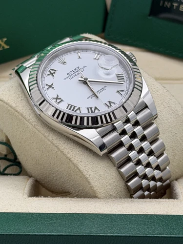 Rolex Datejust 41mm 126334 white roman dial, fluted, jubilee bracelet, 2024 unworn