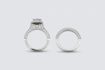 9ct White Gold Diamond Engagement Ring & Wedding Band Set Brilliant Cut H/Si Prong Set