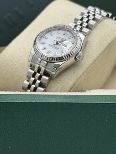 Rolex Datejust 26mm 179174 white baton dial, fluted bezel, jubilee bracelet, 2011