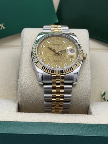 Rolex Datejust 36mm,36 116233, bi metal champ jubilee diamond dot dial, fluted, jubilee, 2010