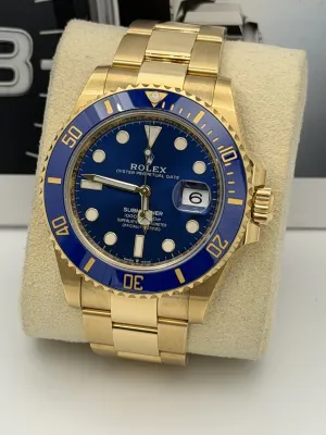 Rolex Submariner date 41mm 126618LB blue sunburst dial, yellow gold case and oyster bracelet 2021 unworn
