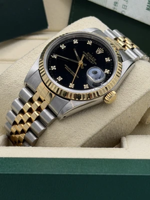 Rolex Datejust 36mm 16233 bi metal jubilee bracelet black diamond dial 1992