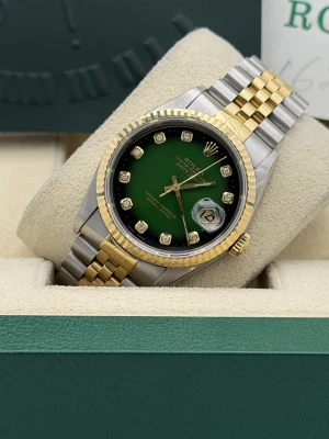 Rolex Datejust 36mm 16233 green vignale dial bi metal jubilee, fluted bezel 1996