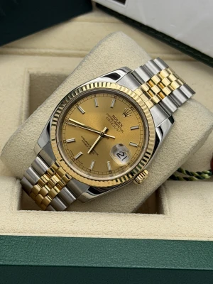 Rolex Datejust 36mm champagne baton dial, bi metal jubilee bracelet 116233 2005