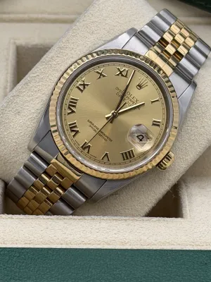 Rolex Datejust 36mm 16233 bi metal champagne roman dial, jubilee bracelet 2002