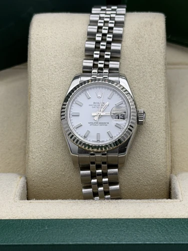 Rolex Datejust 26mm 179174 white baton dial, fluted bezel, jubilee bracelet, 2011