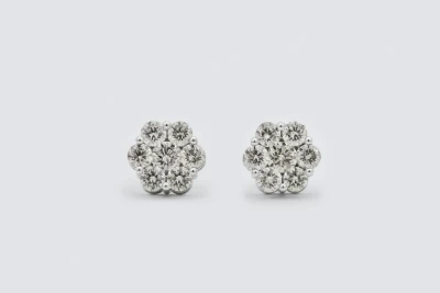 9ct White Gold Diamond Flower Stud Earrings 4.00ct