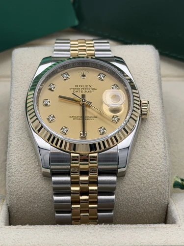 Rolex Datejust 36mm 116233 bi metal champ dia dial, fluted, jubile, 2011