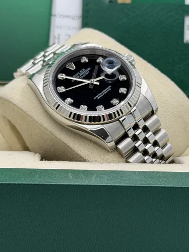 Rolex Datejust 36mm 116234 black dia dot dial, fluted, jubilee bracelet 2017