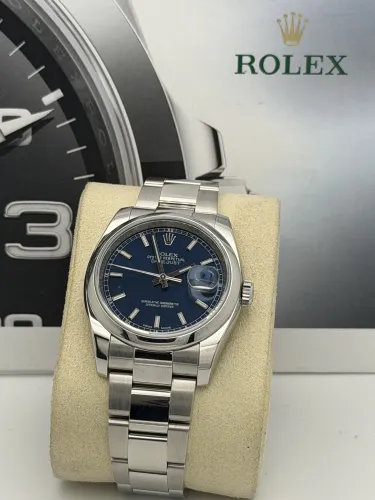 Rolex Datejust 36mm 116200 smooth bezel, blue baton dial, oyster bracelet, 2016